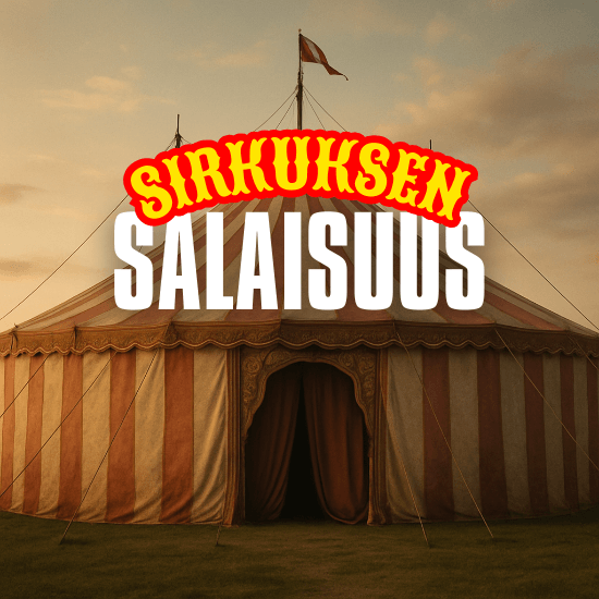 murhamysteeripeli ja sen kansikuva nimeltään sirkuksen salaisuus. Kuvassa sirkusteltta, minkä sisällä murha on tapahtunut, kuvatekstinä pelin nimi, sirkuksen salaisuus.